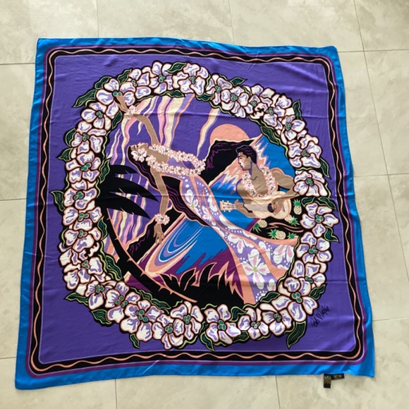 Bob Mackie Huge Wearable Art 100% Silk Wrap Scarf Shawl Hawaiian/Polynesian Vtg - Picture 2 of 10